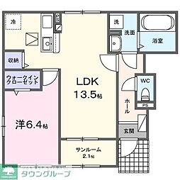 オークガーデン2 1LDKの間取図画像