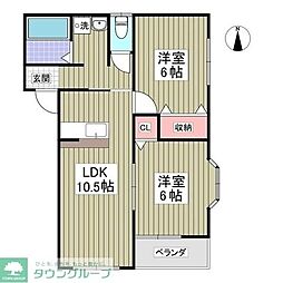 ハーヴェスト玉村 2LDKの間取図画像