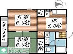 セジュール箕郷B 2DKの間取図画像