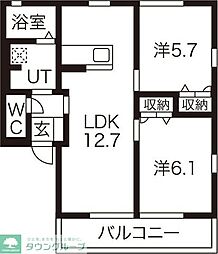 ヴェルデ阿左美2 2LDKの間取図画像
