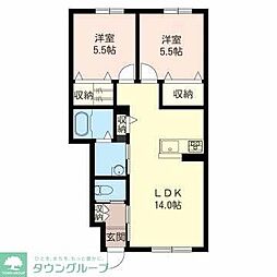 ロゼリア若宮A 2LDKの間取図画像