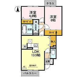 パティオ・ルーチェA 2LDKの間取図画像