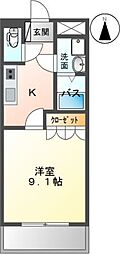 エバーシャイン 1Kの間取図画像