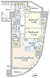 プラウド渋谷東 2LDKの間取図画像