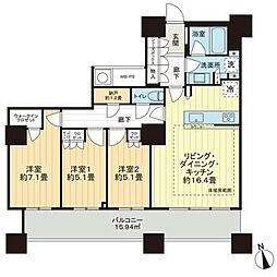 ザ・パークハウス西新宿タワー60 3LDKの間取図画像