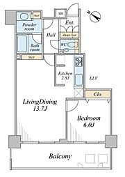 朝日マンション目黒 1LDKの間取図画像