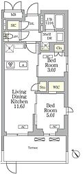グランパーク千駄ヶ谷レジデンス 2LDKの間取図画像
