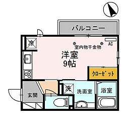 アールプレジールJ ワンルームの間取図画像