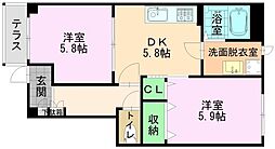 エクセラン 2DKの間取図画像