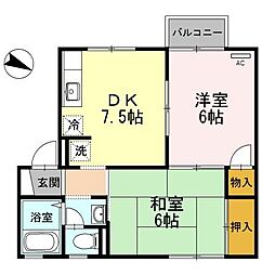 アメニティ・21 2DKの間取図画像