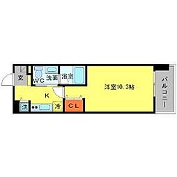 Aden江戸堀 1Kの間取図画像