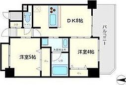 アーデンタワー本町イースト 2DKの間取図画像