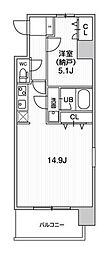 ラドゥセール九条 1LDKの間取図画像