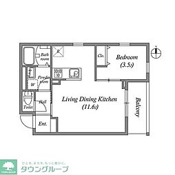 アムールヴィル江坂 1LDKの間取図画像