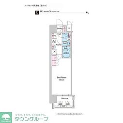 コンフォリア阿波座 1Kの間取図画像