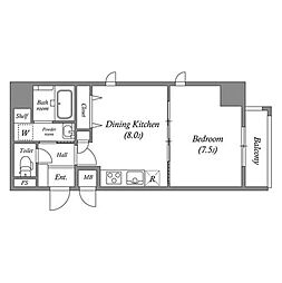 プランドール北浜 1DKの間取図画像