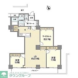 キングマンション堂島川 2SLDKの間取図画像