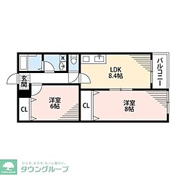 クレセル利倉東I 2LDKの間取図画像
