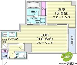 スカイパレス北1条 1LDKの間取図画像