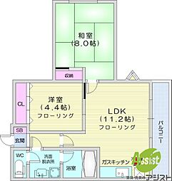 ドミ22山鼻 2LDKの間取図画像