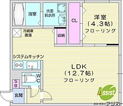 札幌市中央区南十二条西14丁目アパート 1LDKの間取図画像