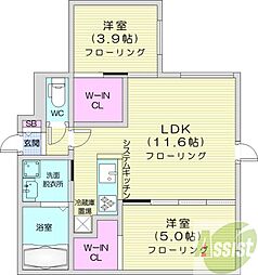 札幌市中央区南六条西13丁目マンション 2LDKの間取図画像