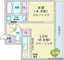 札幌レジデンス近代美術館 1LDKの間取図画像