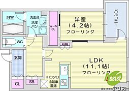 プライムメゾン南2条 1LDKの間取図画像