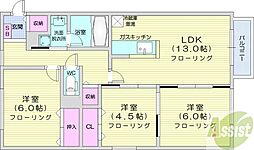 エレガンス宮の森 3LDKの間取図画像