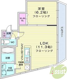 円山シャトー桂和坂下 1LDKの間取図画像
