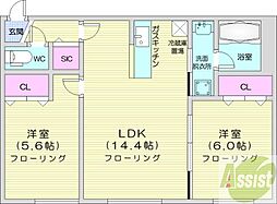 札幌市北区新琴似十条1丁目マンション 2LDKの間取図画像