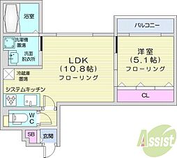 グランメールシャリテ 1LDKの間取図画像
