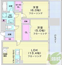 デュオヒルズ円山ファースト 2LDKの間取図画像