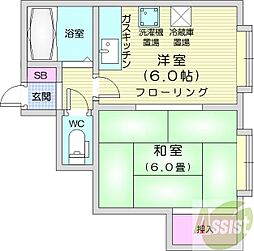セピア八軒A 1DKの間取図画像