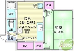 グリーンハウス 1DKの間取図画像