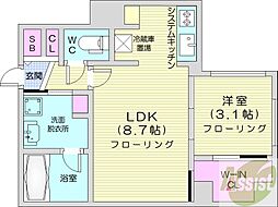 札幌市西区西町南12丁目マンション 1LDKの間取図画像