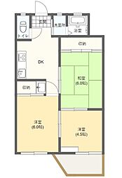 ランドパレス桑野 3DKの間取図画像