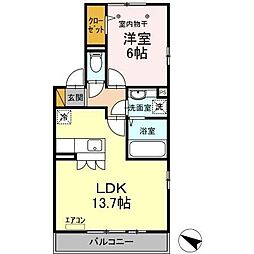 ヴェルドミールB 1LDKの間取図画像