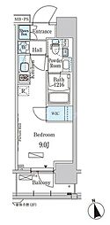 パークアクシス門前仲町EAST ワンルームの間取図画像