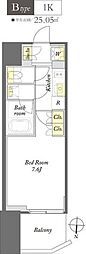 WORVE東京木場 1Kの間取図画像