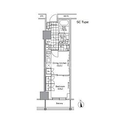 パークハビオ門前仲町 1DKの間取図画像
