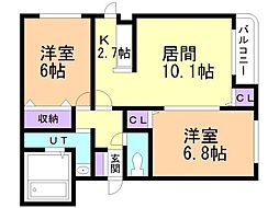 ジェルメ吉川町 2LDKの間取図画像