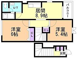 高丘リバーサイド 2DKの間取図画像