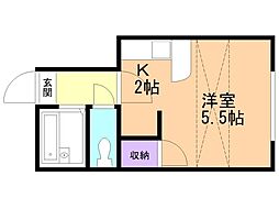 レジデンスホンドオリ 1Kの間取図画像
