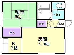 コーポマツNo.3 1LDKの間取図画像