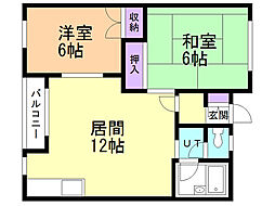 ドエル松陰2 2LDKの間取図画像