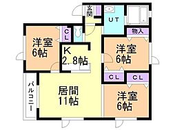 アプシノン1 3LDKの間取図画像