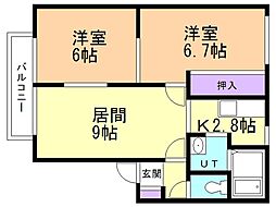 オーク・ヴィレッジ2 2LDKの間取図画像