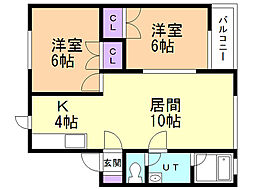 パインオークA館 2LDKの間取図画像