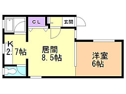 エルム大川 1LDKの間取図画像